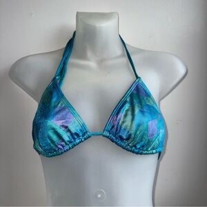 Women’s 90S Y2K Dead Stock Zuliana Metallic Blue Triangle Bikini Top Sz S NWT